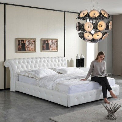 Chesterfield Lit Designer Chambre Textile Revêtement Cuir 140/160/180/200 cm