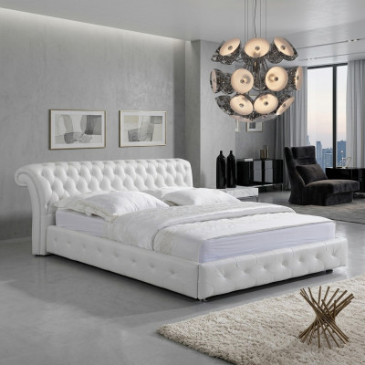 Chesterfield Lit Designer Chambre Textile Revêtement Cuir 140/160/180/200 cm