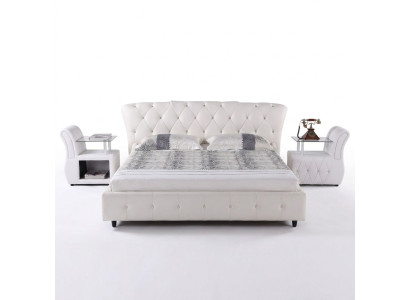 Lit chesterfield design rembourré blanc chambre textile meubles
