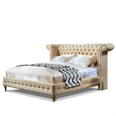 Chesterfield Design Tapisserie lit double beige Anglais 140/160/180x200 cm