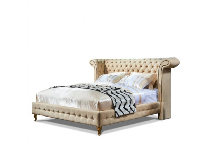 Chesterfield Design Tapisserie lit double beige Anglais 140/160/180x200 cm