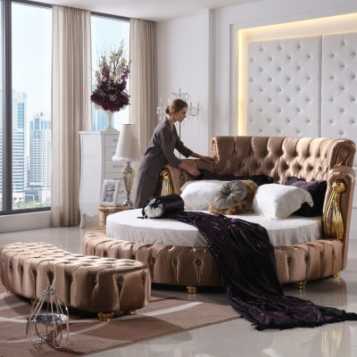 Lit rond Chesterfield Designer Lits ronds Chambre Textile Cuir