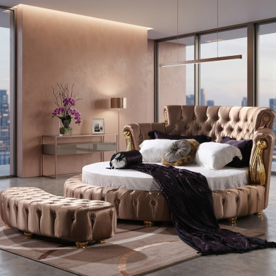 Lit rond Chesterfield Designer Lits ronds Chambre Textile Cuir