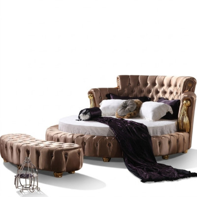 Lit rond Chesterfield Designer Lits ronds Chambre Textile Cuir