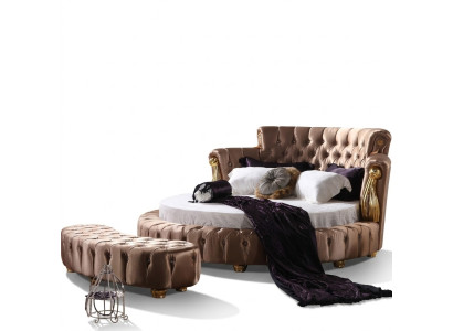 Lit rond Chesterfield Designer Lits ronds Chambre Textile Cuir