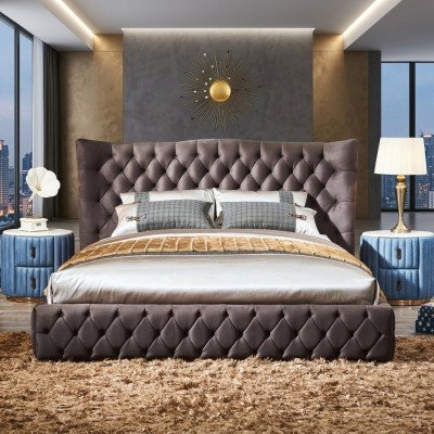 Lit Chesterfield brun Chambre à coucher Lits Textiles Velours Grands Lits d'hôtel