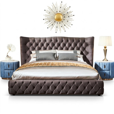 Lit Chesterfield brun Chambre à coucher Lits Textiles Velours Grands Lits d'hôtel