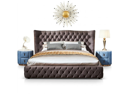 Lit Chesterfield brun Chambre à coucher Lits Textiles Velours Grands Lits d'hôtel