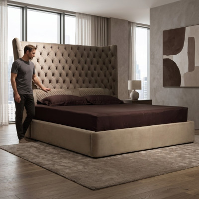 Grand lit Chesterfield en velours anglais Lit double de designer Hôtel mobilier en velours