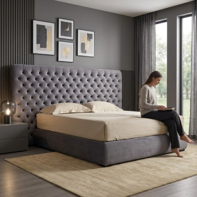 Conception de la literie de lit de luxe Double Hotel Beds Room Chesterfield Gray Velvet nouvel