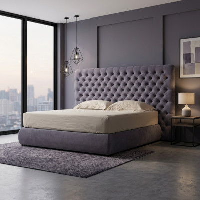 Conception de la literie de lit de luxe Double Hotel Beds Room Chesterfield Gray Velvet nouvel