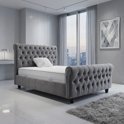 Conception de lit Chesterfield Chambre Design Lits anglais 200x200cm Rembourrage en textile
