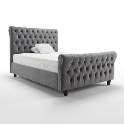 Conception de lit Chesterfield Chambre Design Lits anglais 200x200cm Rembourrage en textile