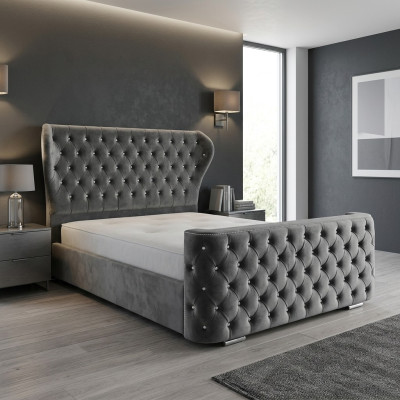 Lit Chesterfield gris Mobilier de chambre de concepteur Lit rembourré anglais