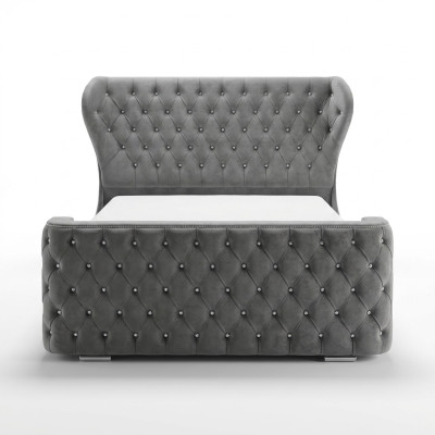 Lit Chesterfield gris Mobilier de chambre de concepteur Lit rembourré anglais