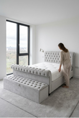 Designer anglais Chambre Literie Lits Doubles Hôtel Chesterfield