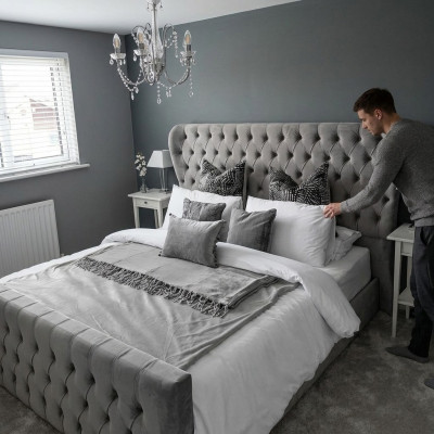 Lit design Chesterfield Chambre Textile Revêtement en cuir 140/160/180/200 cm