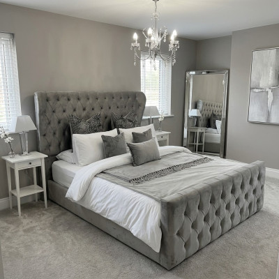 Lit design Chesterfield Chambre Textile Revêtement en cuir 140/160/180/200 cm