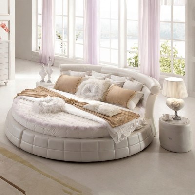 Lits ronds classiques - Lit rond de designer de luxe rembourré en cuir élégant en velours