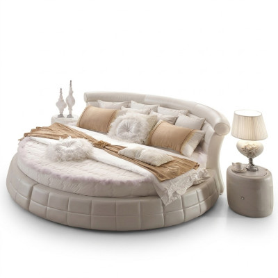 Lits ronds classiques - Lit rond de designer de luxe rembourré en cuir élégant en velours