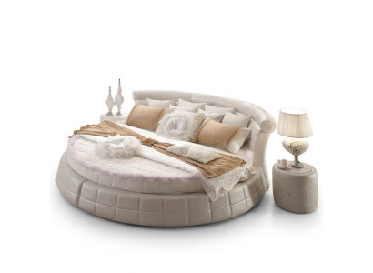 Lits ronds classiques - Lit rond de designer de luxe rembourré en cuir élégant en velours