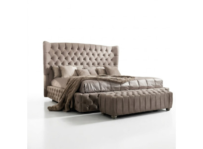 Véritable lit Chesterfield Double Lits d'hôtel Tissu Rembourrage 160x200cm Tissu neuf