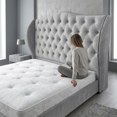 Conception de lit Chesterfield Chambre à coucher Lits anglais 180x200cm Rembourrage textile