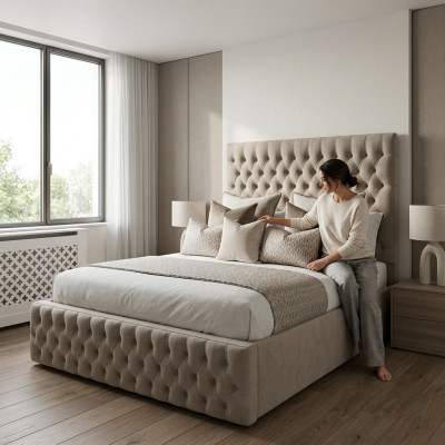 Conception de lit Chesterfield Chambre Lits anglais 200x200cm Revêtement textile