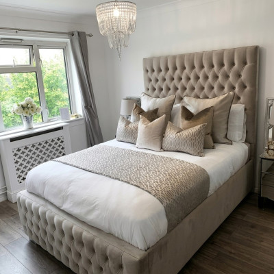 Conception de lit Chesterfield Chambre Lits anglais 200x200cm Revêtement textile