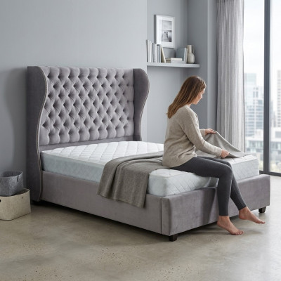 Chesterfield Lit Designer Chambre Textile Revêtement Cuir 140/160/180/200cm