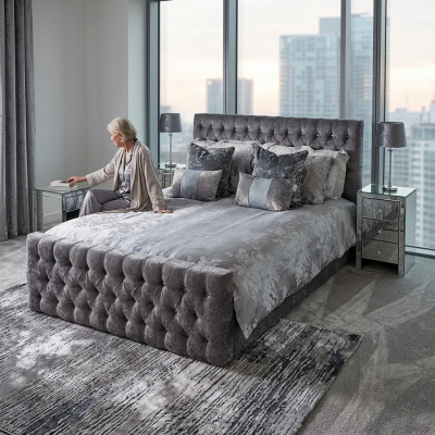 Lit double élégant Chesterfield gris Designer Chambres à coucher Beds