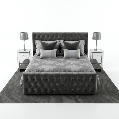 Lit double élégant Chesterfield gris Designer Chambres à coucher Beds