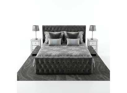 Lit double élégant Chesterfield gris Designer Chambres à coucher Beds