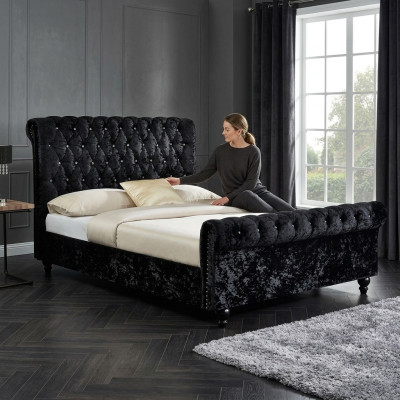 Lit noir Chesterfield Rembourrage Lits Chambre XXL Grand 140x200