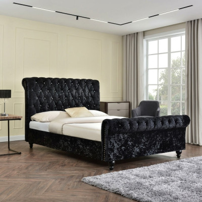 Lit noir Chesterfield Rembourrage Lits Chambre XXL Grand 140x200