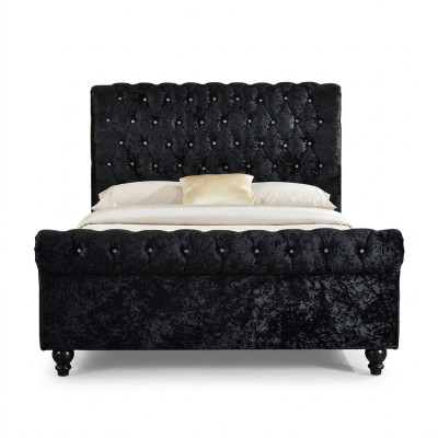 Lit noir Chesterfield Rembourrage Lits Chambre XXL Grand 140x200