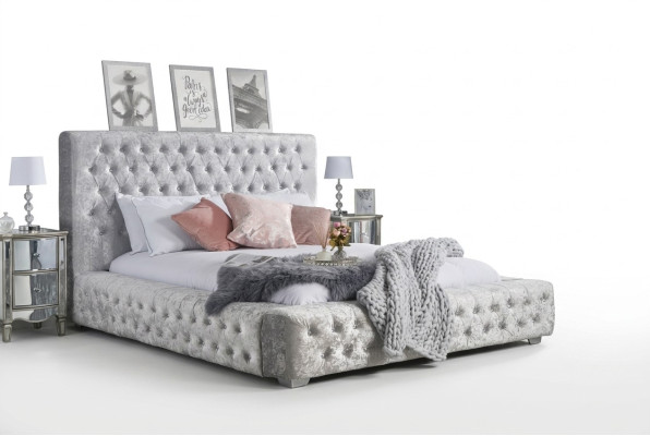Lit Chesterfield gris avec haut de tête de lit lit double Designer
