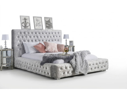 Lit Chesterfield gris avec haut de tête de lit lit double Designer