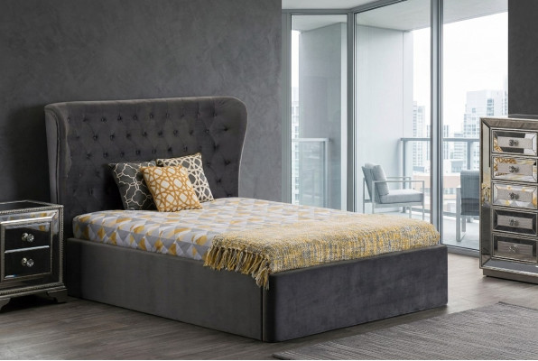 Lit design Chesterfield 180x200cm Gris Chambre Lits Hôtel Rembourrage de Luxe