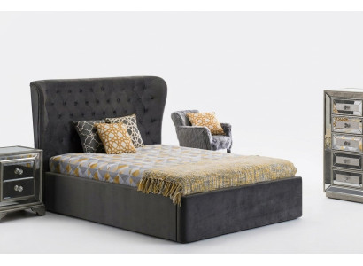 Lit design Chesterfield 180x200cm Gris Chambre Lits Hôtel Rembourrage de Luxe