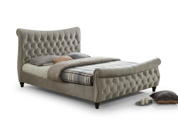 Chesterfield Tissu Revêtement Lit Lits Designer Beige Chambre Double Hôtel