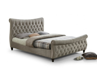Chesterfield Tissu Revêtement Lit Lits Designer Beige Chambre Double Hôtel