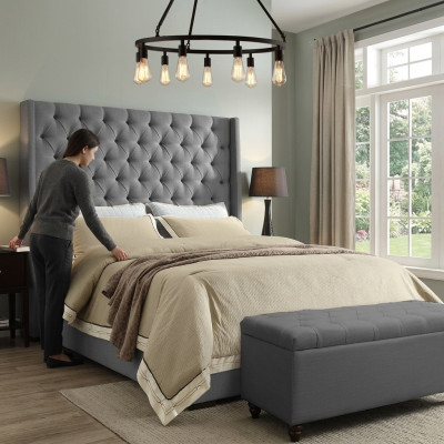 Lit classique avec structure de lit en tissu 140x200 cm, lit Chesterfield