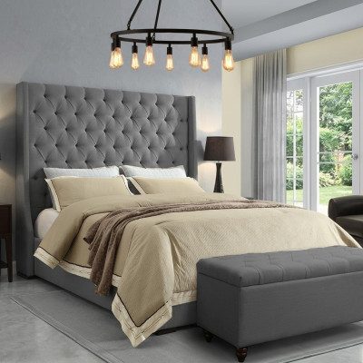Lit classique avec structure de lit en tissu 140x200 cm, lit Chesterfield