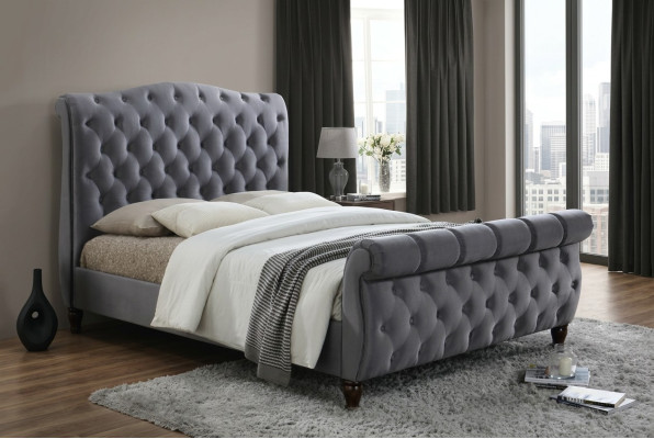 Lits doubles rembourrés en velours classique en textile pour chambre d'hôtel 180x200