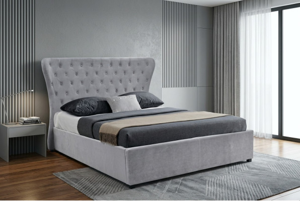 Lit double Chesterfield gris, lits de luxe pour chambre de designer