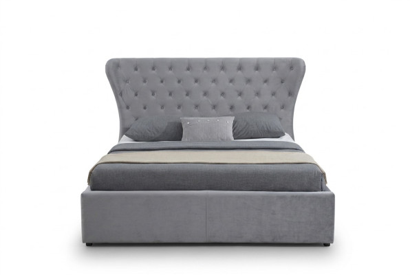 Lit double Chesterfield gris, lits de luxe pour chambre de designer