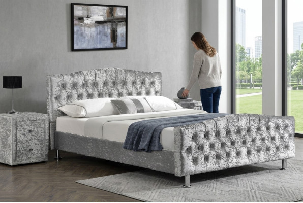 Rembourrage Chesterfield lit double de luxe gris Chambres à coucher Lits Design