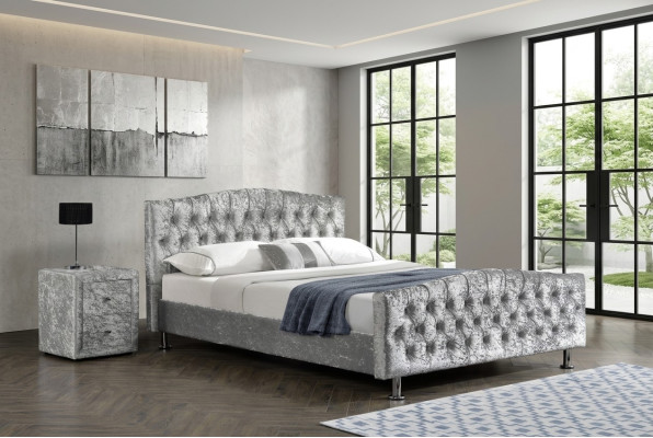 Rembourrage Chesterfield lit double de luxe gris Chambres à coucher Lits Design