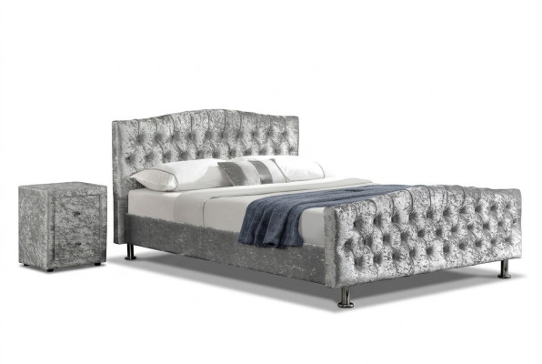 Rembourrage Chesterfield lit double de luxe gris Chambres à coucher Lits Design